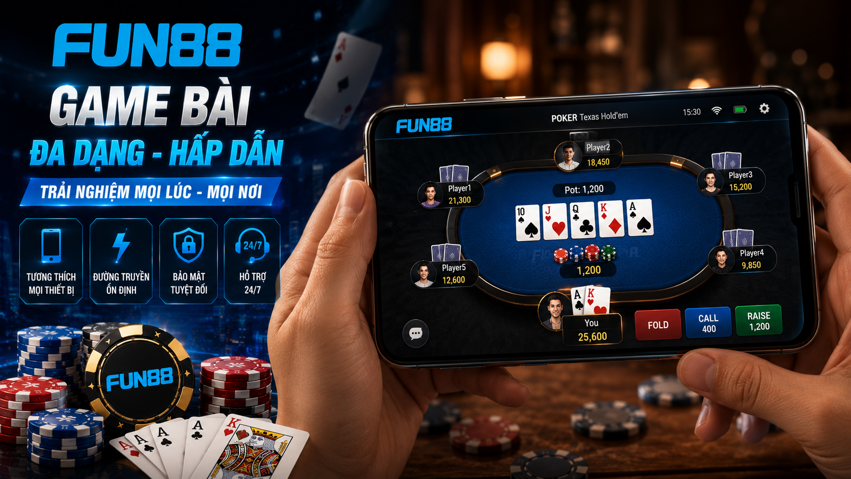 Người chơi trải nghiệm game bài trên điện thoại